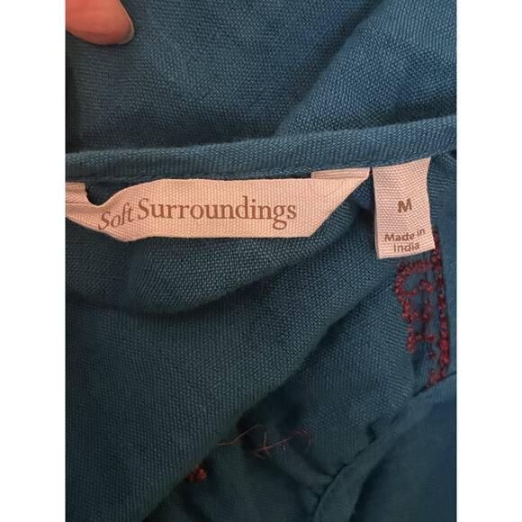 Soft Surroundings Bird Embroidered Midi Dress •M• Aztec Boho Kaftan Tassel Teal - Picture 10 of 13